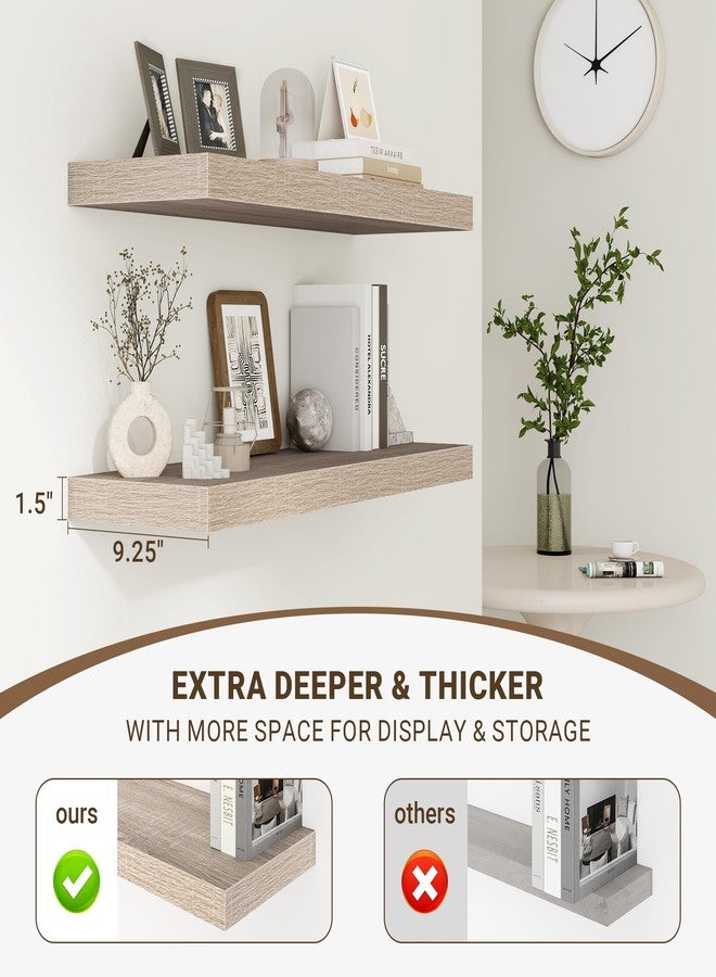 Acovy 24 Inch Floating Shelves, 3D Textured Wood Grain, 24"x9.25"x1.5" Inch Deep Floating Shelves for Wall, Wooden Shelves for Bathroom, Bedroom, Living Room, Vintage White Oak, 2 Pieces - Image 3